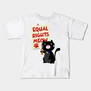 Black Cat Equal Rights Meow Protest Sign Kids T-Shirt